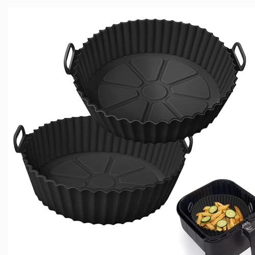 Black 8 inch Non-Stick Reusable Silicone Air Fryer Liner 2 Pack S530218