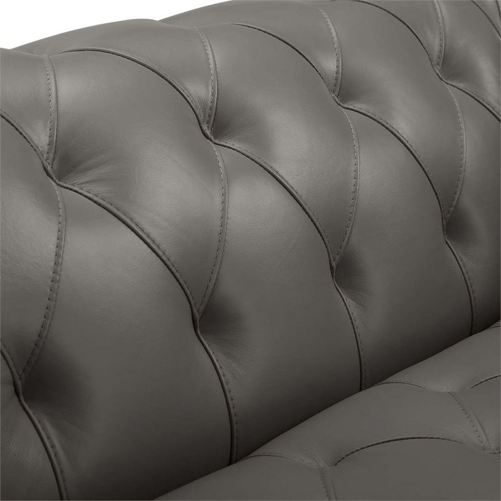 Gray Leather Button Tufted Chesterfield Loveseat A6756