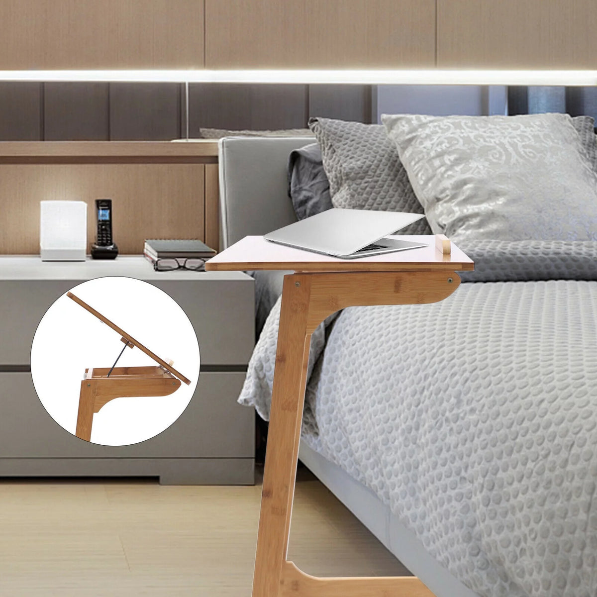Adjustable Laptop Desk End Table Portable Over-Bed Table T738