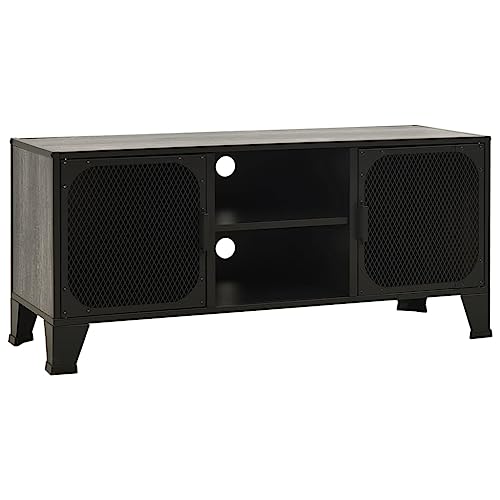 Gray Metal and MDF TV Stand with Mesh Doors and Shelf B9109