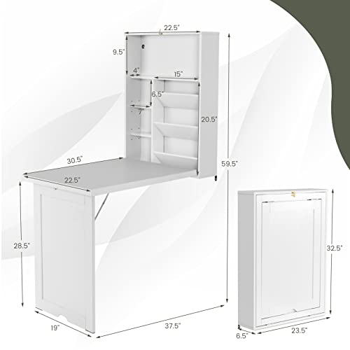 Black Folding Wall-Mounted Desk with Storage Bookcases T9881