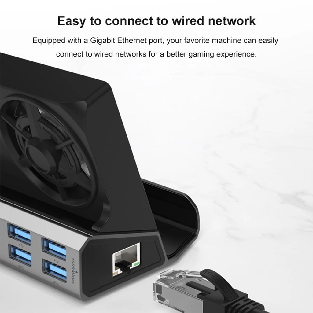 Steam Deck Docking Station with 2 Fans, 4K 60Hz HD Multimedia Interface, USB3.0 2.0, Gigabit RJ45, 100W PD Charging Port O369777