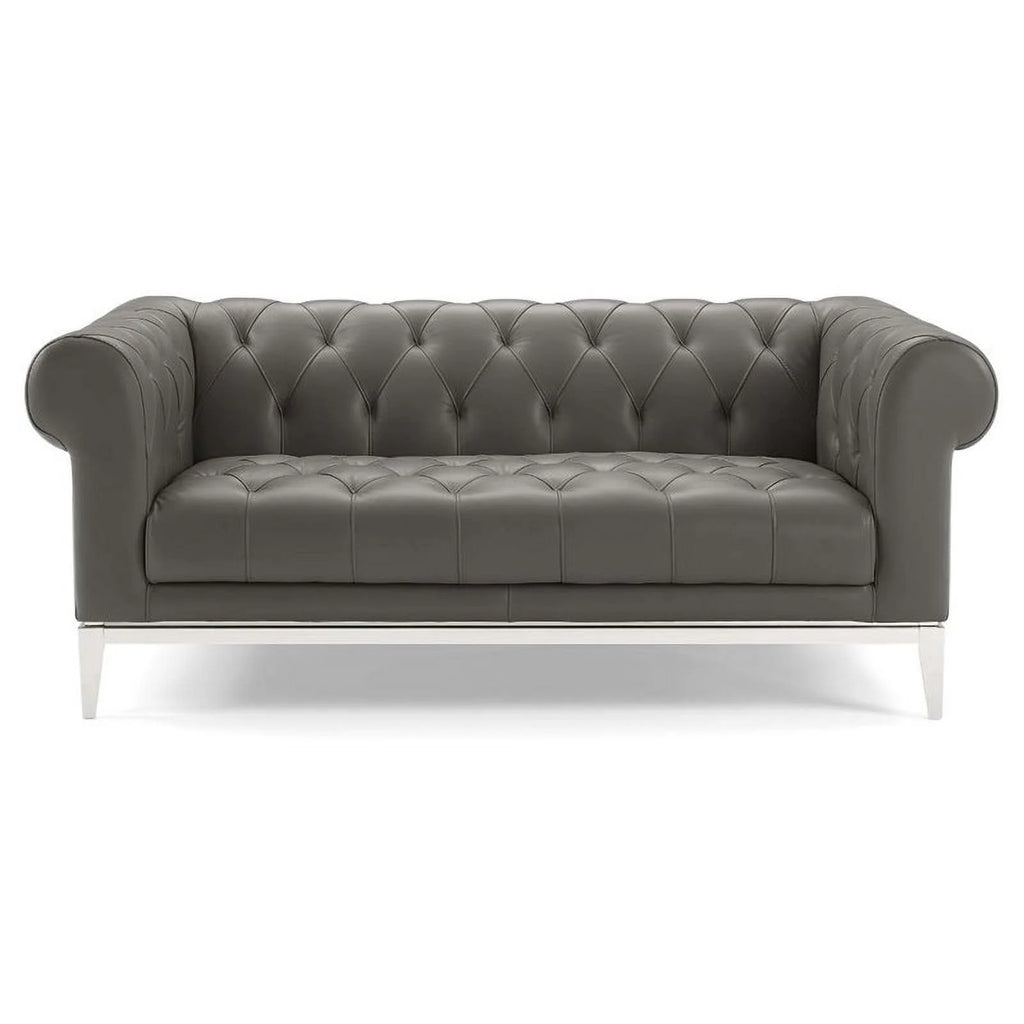Gray Leather Button Tufted Chesterfield Loveseat A6756