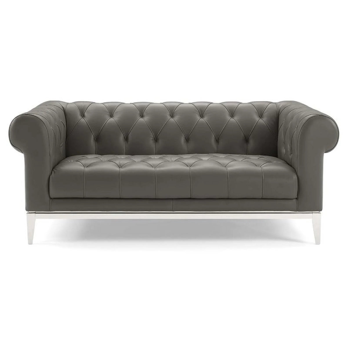 Gray Leather Button Tufted Chesterfield Loveseat A6756