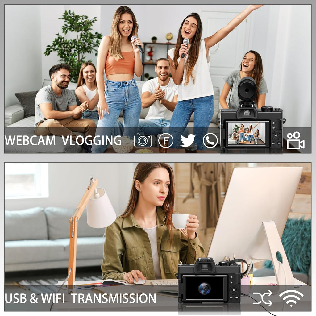5K 48MP Autofocus Vlogging Camera with 32GB TF Card & 2 Batteries X1127