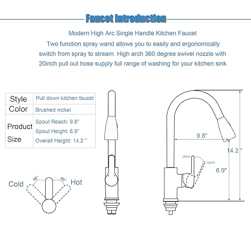 Single Handle Brushed Nickel Kitchen Faucet with Pull Down Sprayer Q216