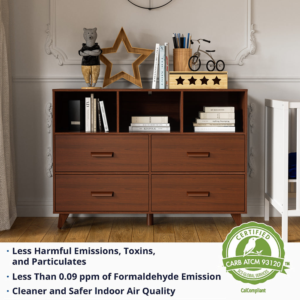 White and Brown 4 Drawers Wood Dresser with 3 Open Shelves Q196