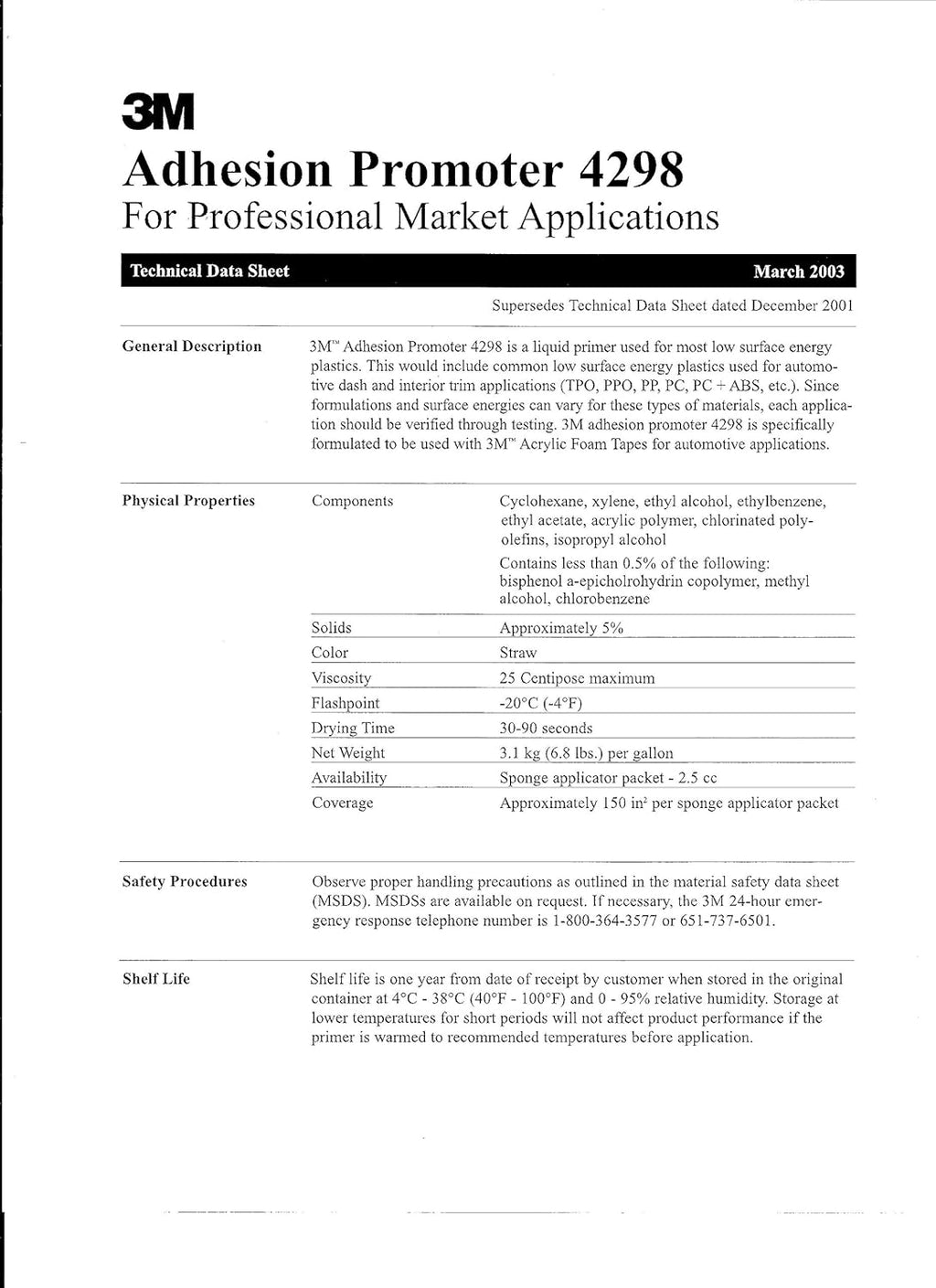 3M Adhesion Promoter, Sponge Applicator (3) S4636
