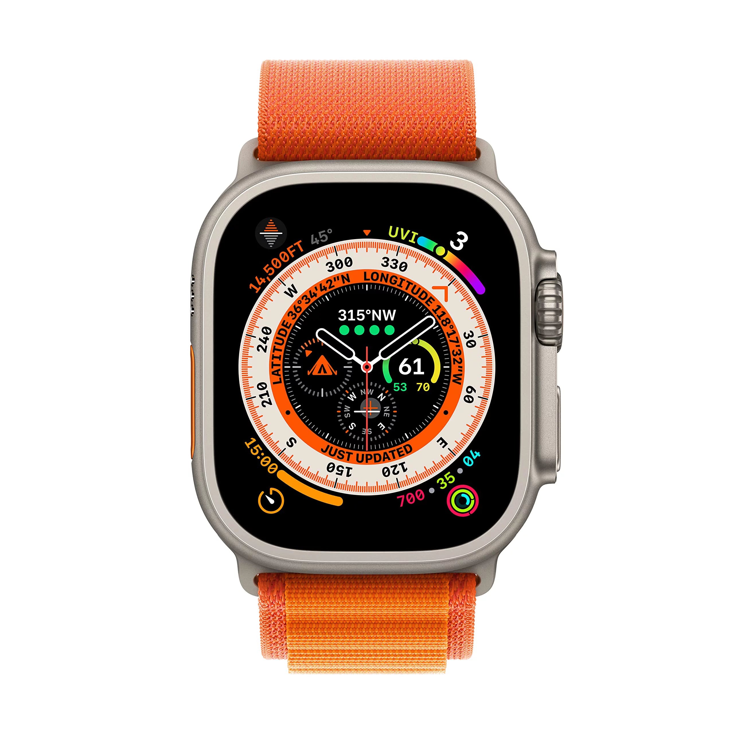 Apple Watch Ultra 49mm Smart Watch with Rugged Titanium Case & Orange Alpine Loop Small S1321