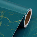 Dark Teal Blue and Gold Marble Peel and Stick Vinyl Contact Paper 15.8x78.8 P500