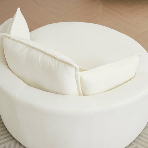 White Sherpa Fabric Swivel Barrel Chair with Storage Ottoman L1226