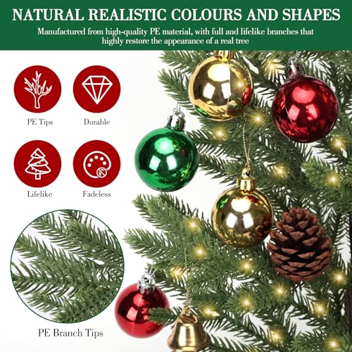 24-inch Mini Christmas Tree with 30 LED Lights & 26 Ornaments, PE Branch Tips & Cement Base K541411