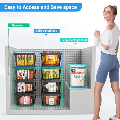 4 Pack Stackable Freezer Organizers Bins with Folding Handles, Black S950149