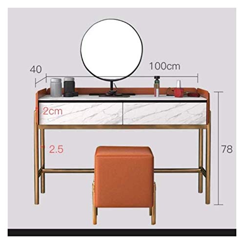 White Dressing Vanity Table with 2 Drawers, Round Mirror and Stool L24183