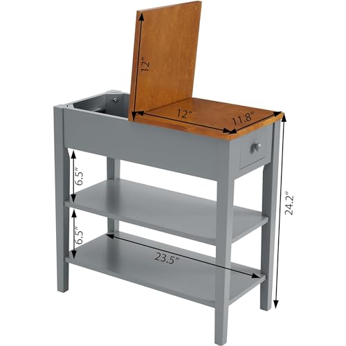 Gray Side Table with Charging Post and Storage Cabinet M730561