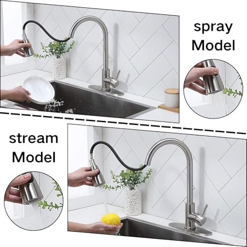 Single Handle Brushed Nickel Kitchen Faucet with Pull Down Sprayer Q216