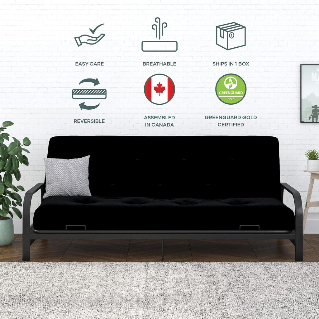 8-Inch Pocket Spring Coil Futon Mattress, Polyester Linen, Full, Black N446398