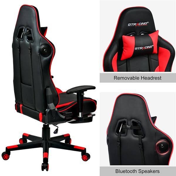 Red Footrest Music Gaming Chair with Bluetooth Speakers I691217