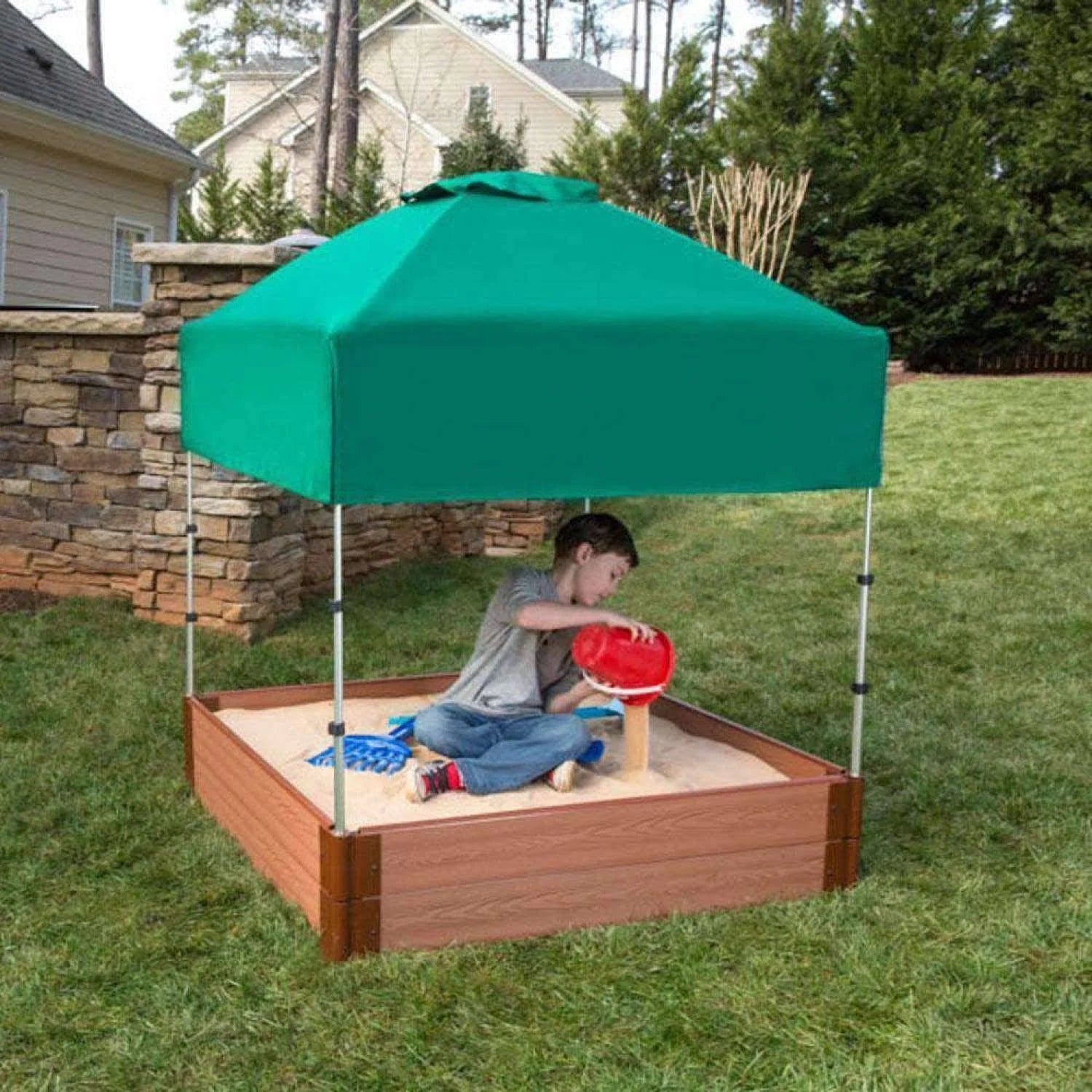 4 ft. x 4 ft. x 11 in. Square Sandbox Composite with Telescoping Canopy/Cover J276572