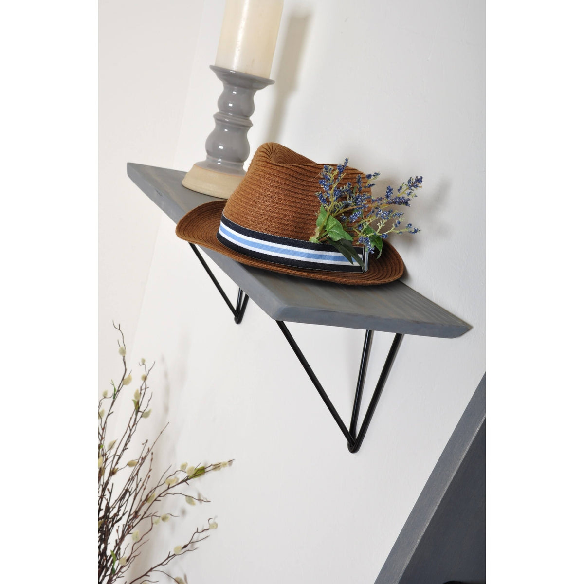 White Washed Wood Bracket Shelf S4686