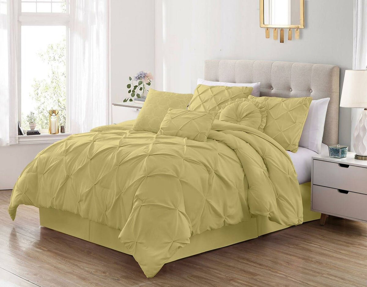 Yellow King 7 Piece Pinch Pleat Pintuck Comforter Set M331
