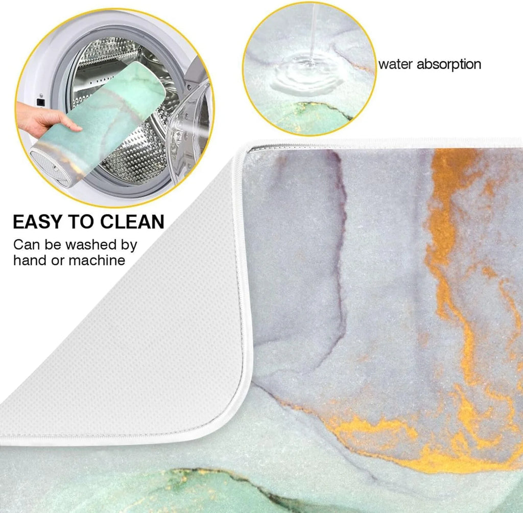 Green Marble Composite Sponge Dish Drying Mat 16x18Inch U172