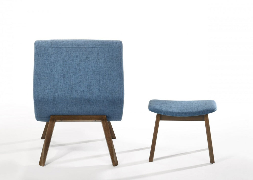 Blue & Walnut Accent Chair & Ottoman U3698