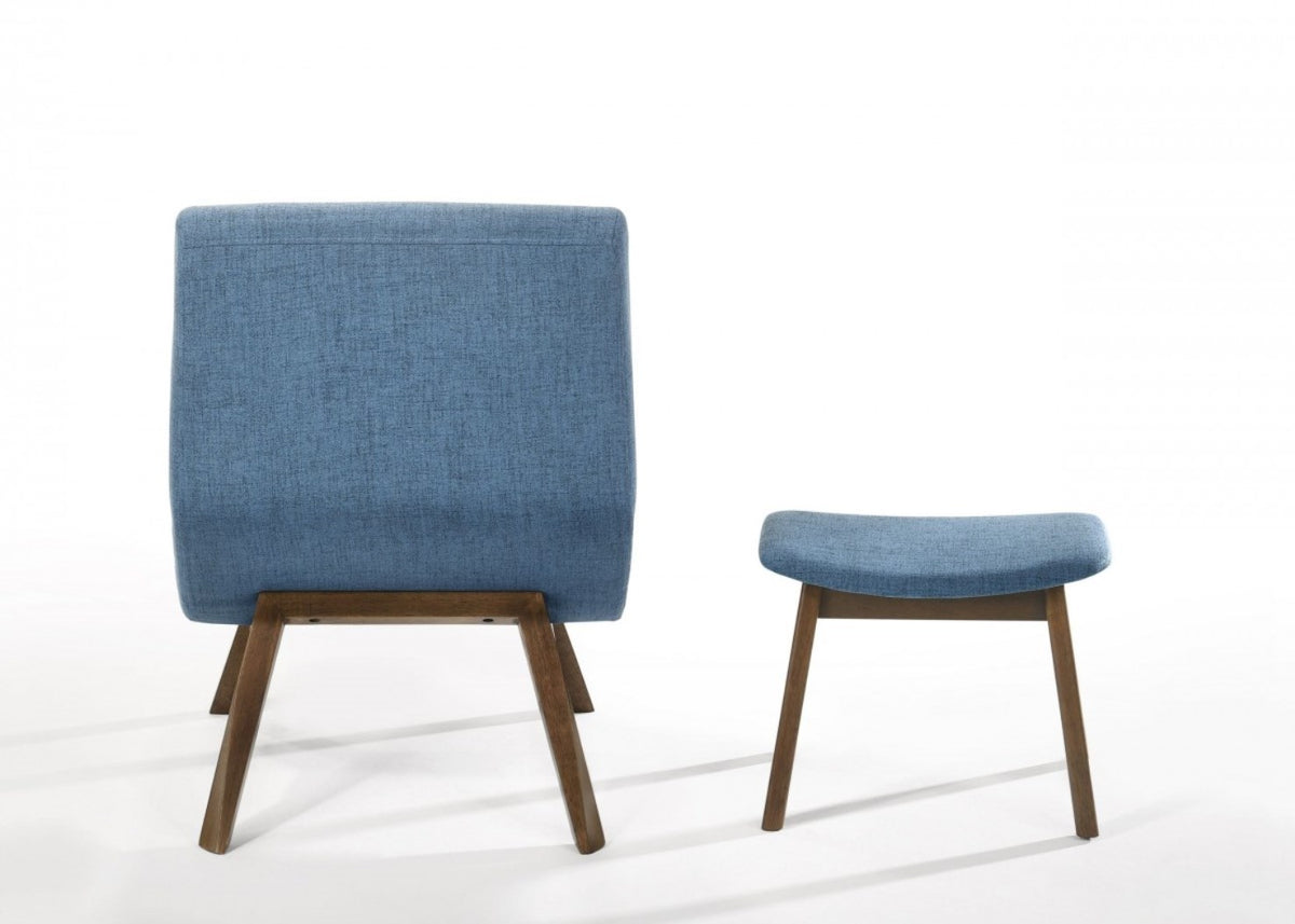 Blue & Walnut Accent Chair & Ottoman U3698