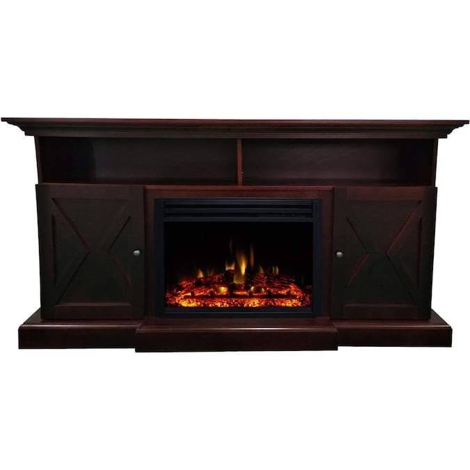 Slate Blue Electric Fireplace Mantel with Deep Log Insert A9416