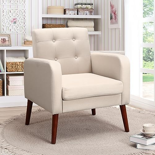 Dark Grey Linen Arm Chair with Solid Wood Legs P781586