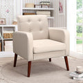 Dark Grey Linen Arm Chair with Solid Wood Legs P781586