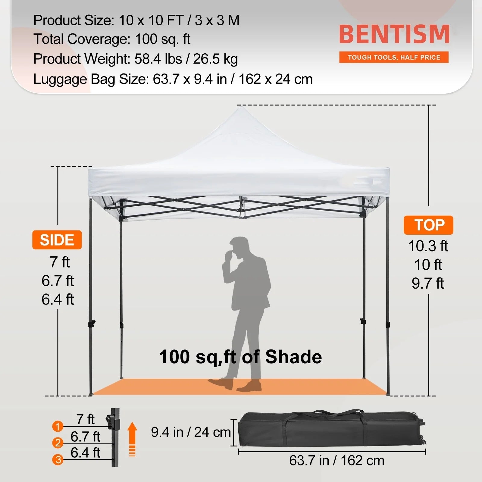 White 10 x 10 ft Pop Up Canopy Tent with Removable Sidewalls and Wheeled Bag A4230