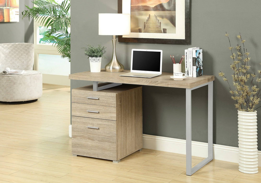 23.75x22 x 47.25x22 x 30x22 Cappuccino Silver Particle Board Metal Computer Desk P841