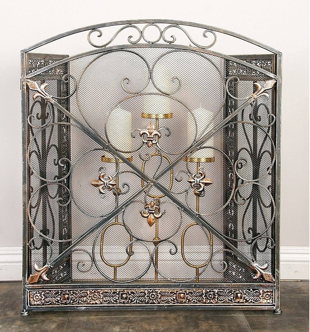 Bronze 3-Panel Metal Fire Screen S601028