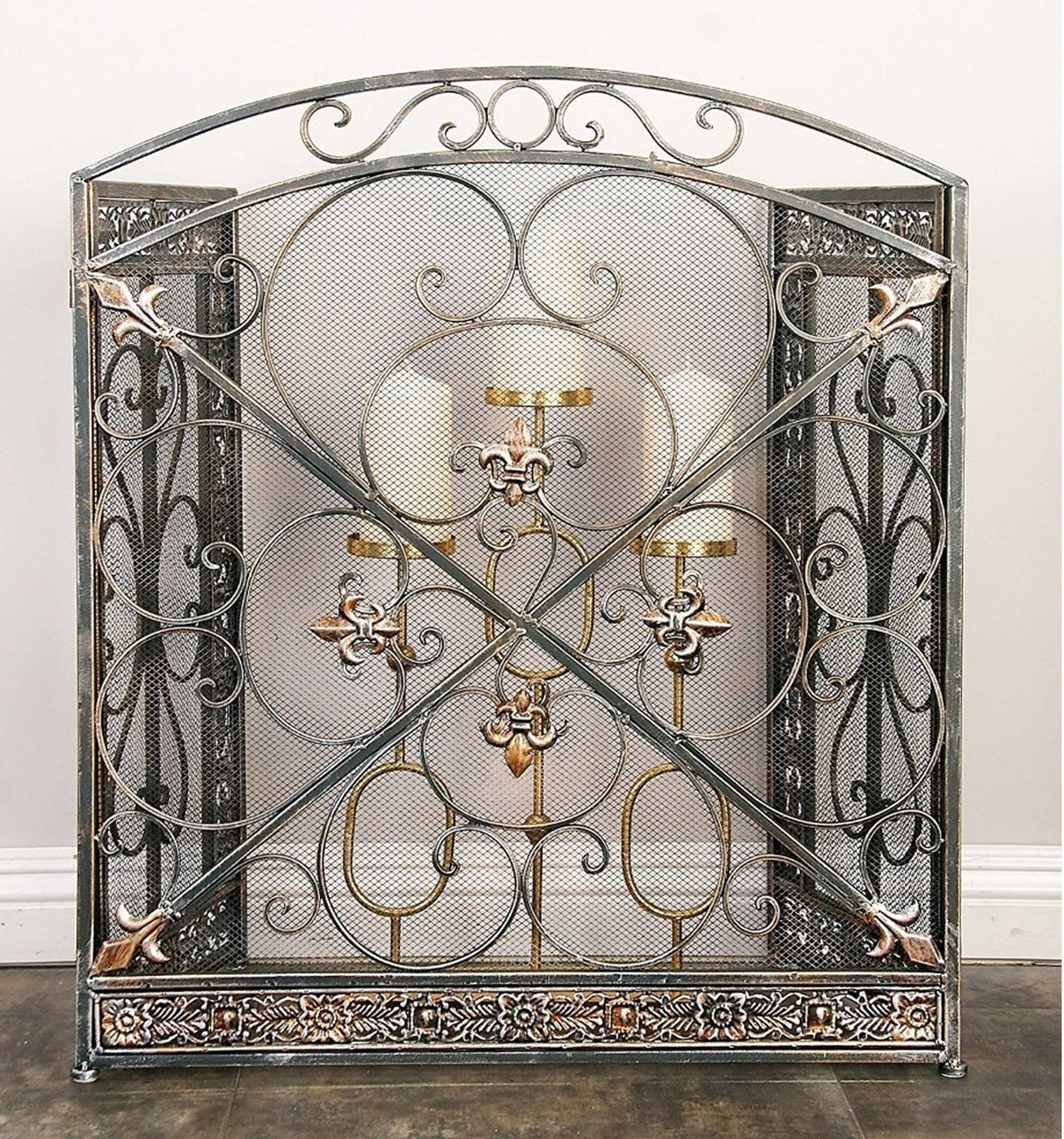 Bronze 3-Panel Metal Fire Screen S601028