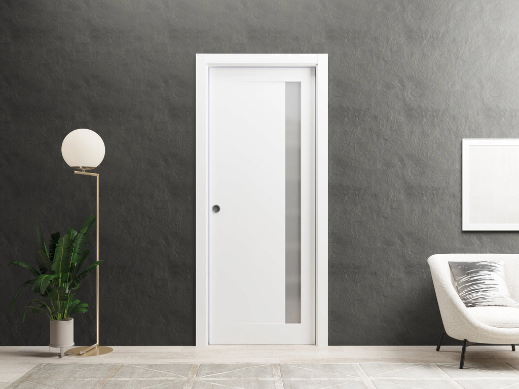 Solid French Double Doors 48 x 84 inches Matte Black with Frosted Glass Wood Solid Panel Frame Trims R115