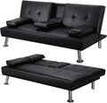 Gray Faux Leather Sofa Bed Futon with Armrest D941