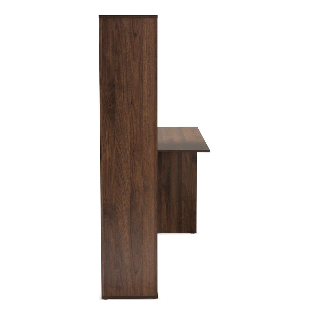 White & Walnut Brown Wood Storage Computer Desk with Shelves L573