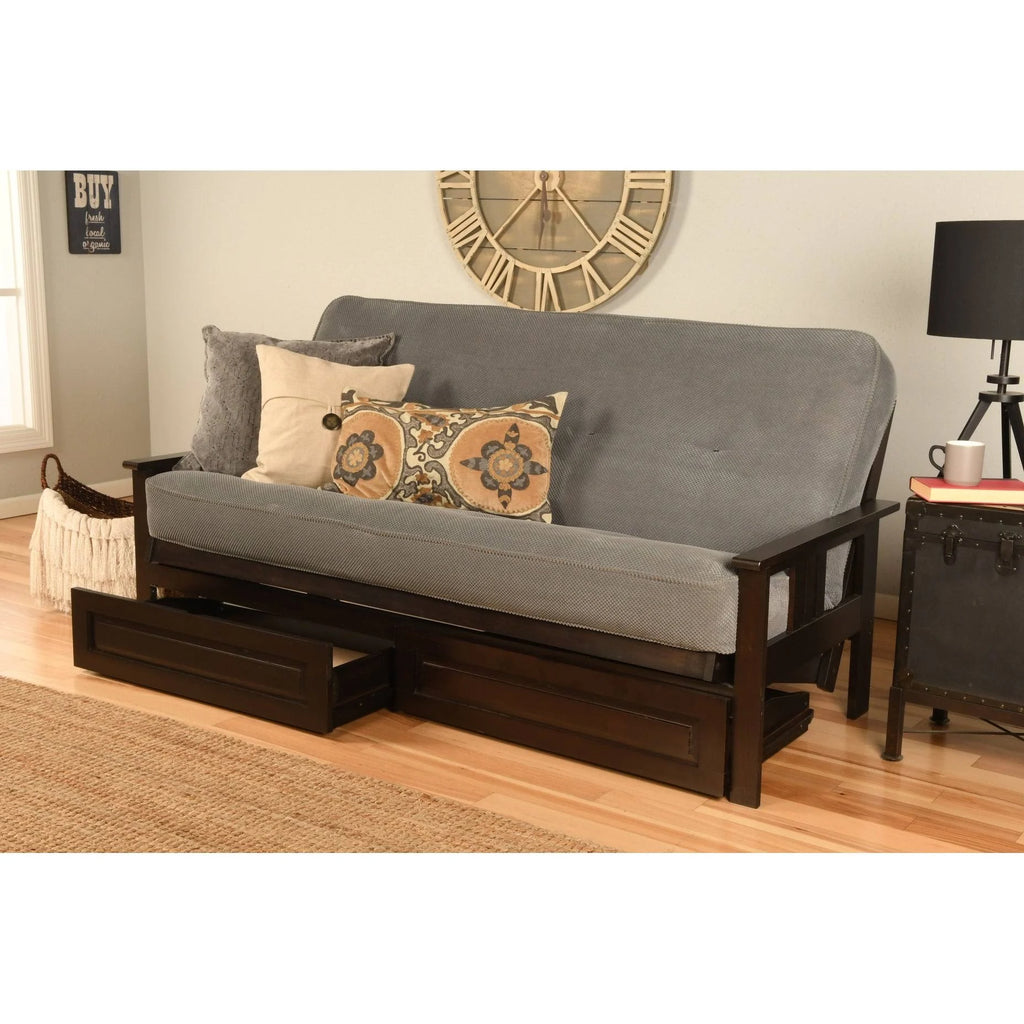 Espresso Full-Size Wood Storage Futon with Mattress D998976