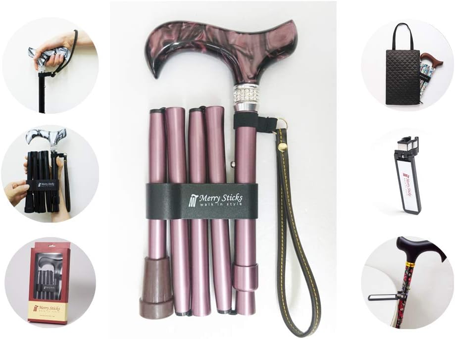 Folding Adjustable Walking Cane with Cane Bag and Reflective Cane Holder K344462