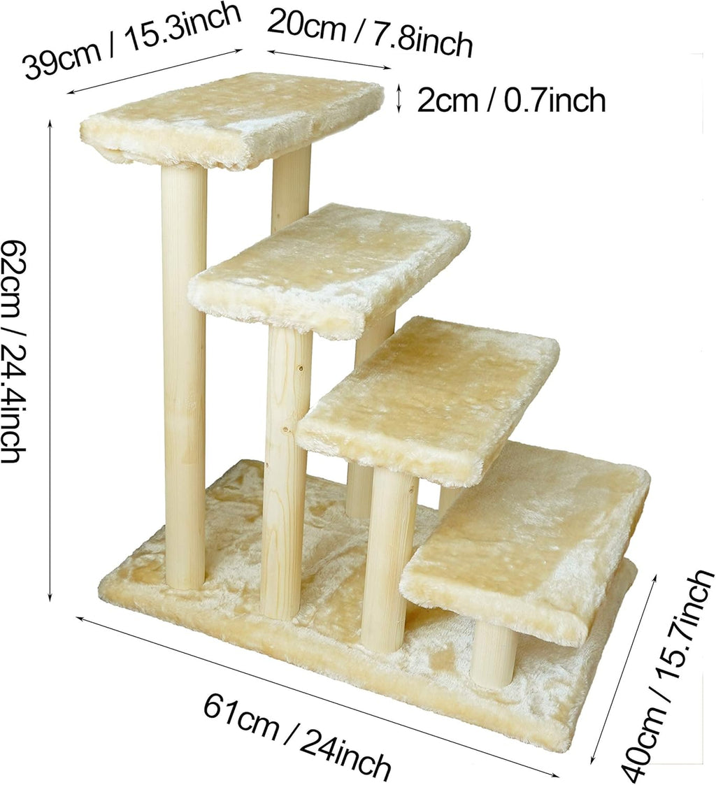 White 4-Step Wooden Pet Stairs with Detachable Carpet Q821