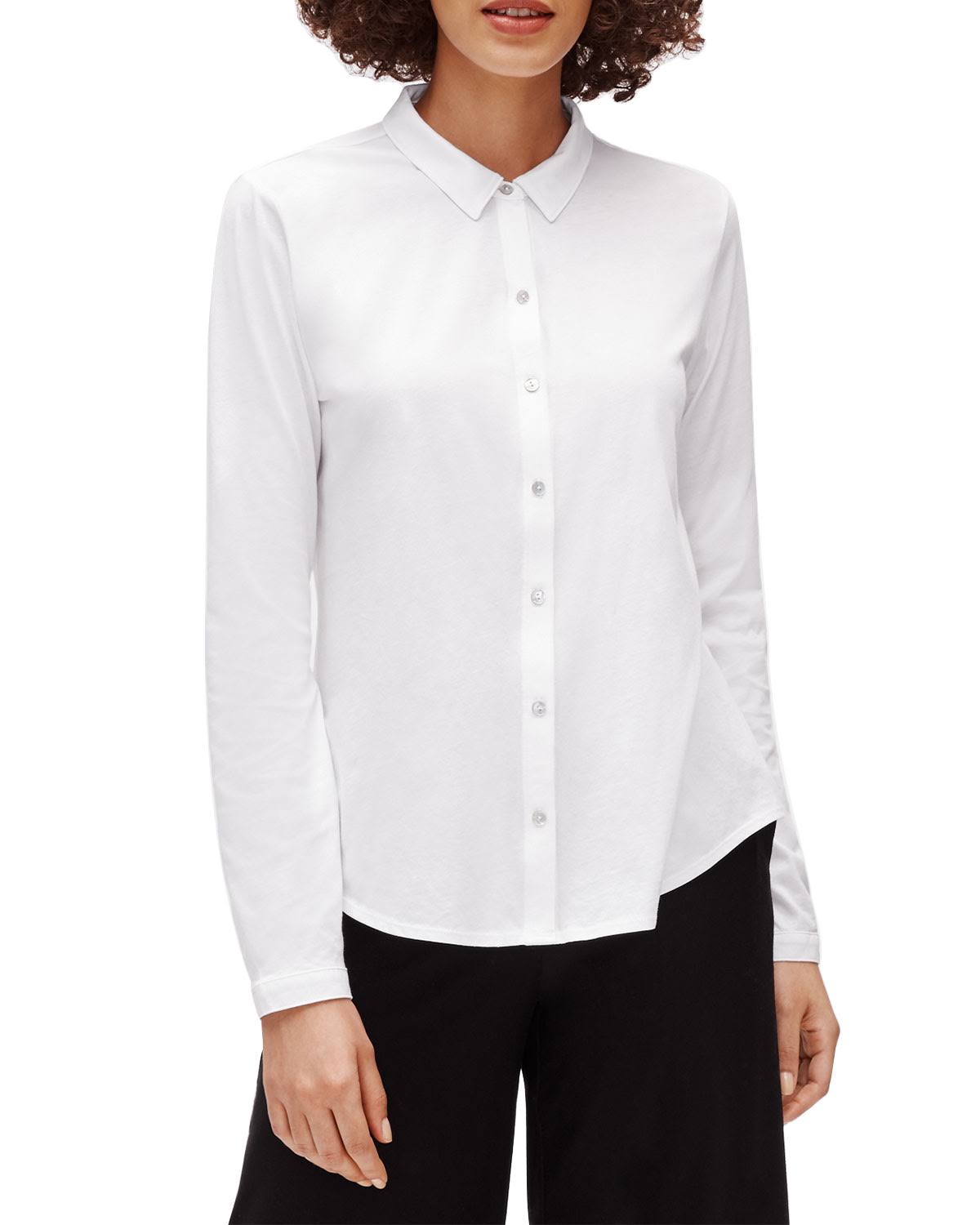 White Organic Cotton Button-Down Top U9704