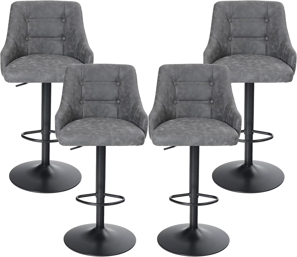 Grey PU Leather Adjustable Bar Stool Set Of 4 Q7164