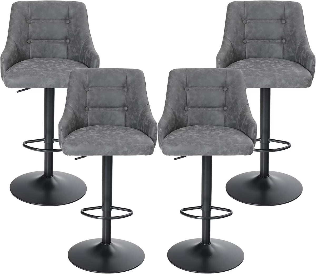 Grey PU Leather Adjustable Bar Stool Set Of 4 Q7164