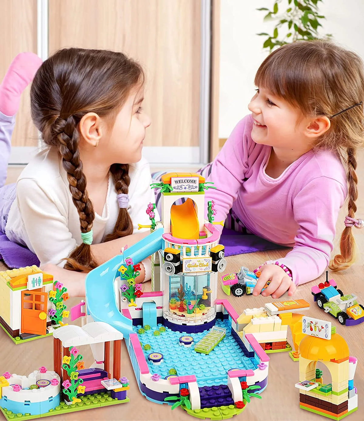 727 Pieces Pool Building Blocks Set with Toy Juice Bar and Hot Tub Q209118