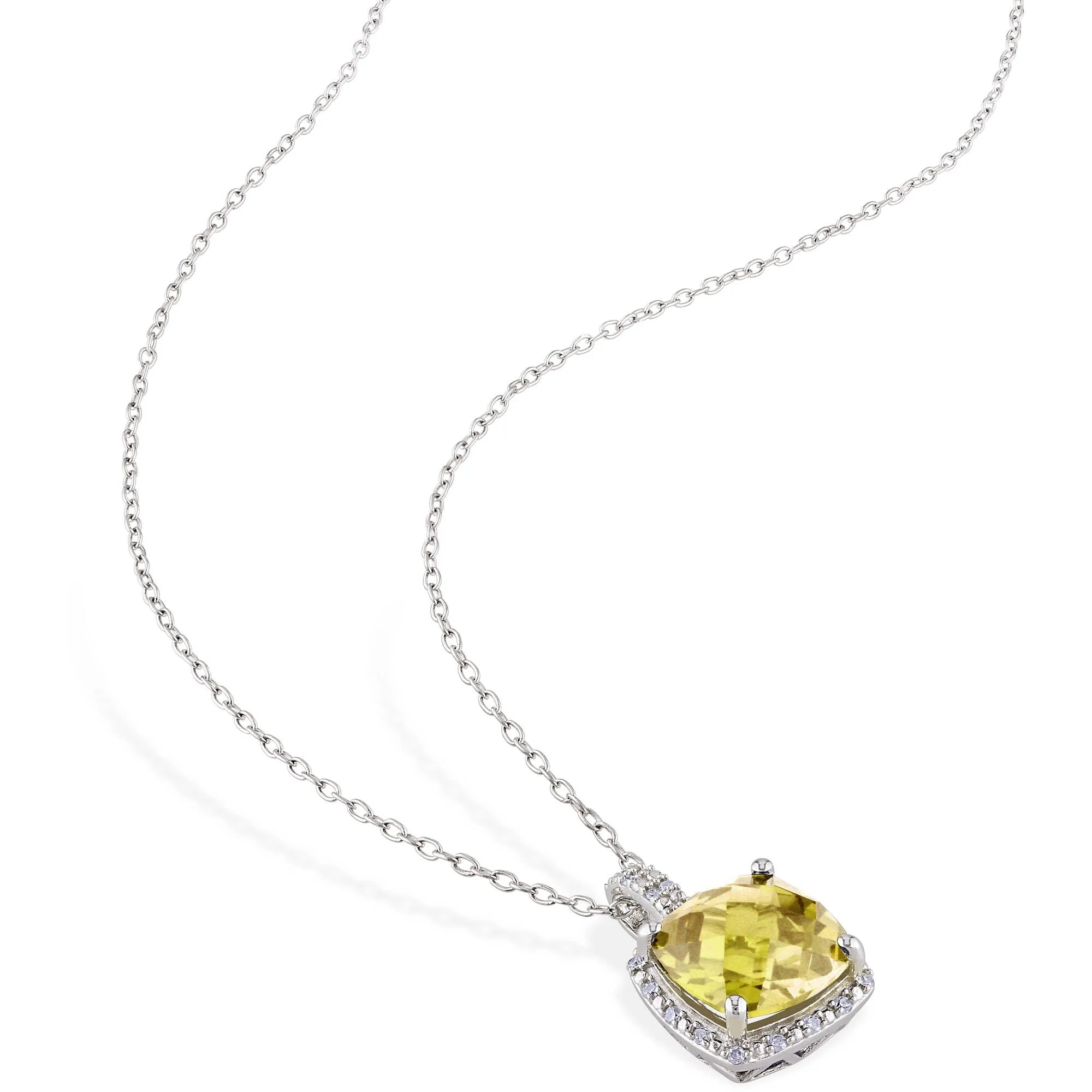 Sterling Silver Citrine and Diamond Halo Pendant with Chain R35885