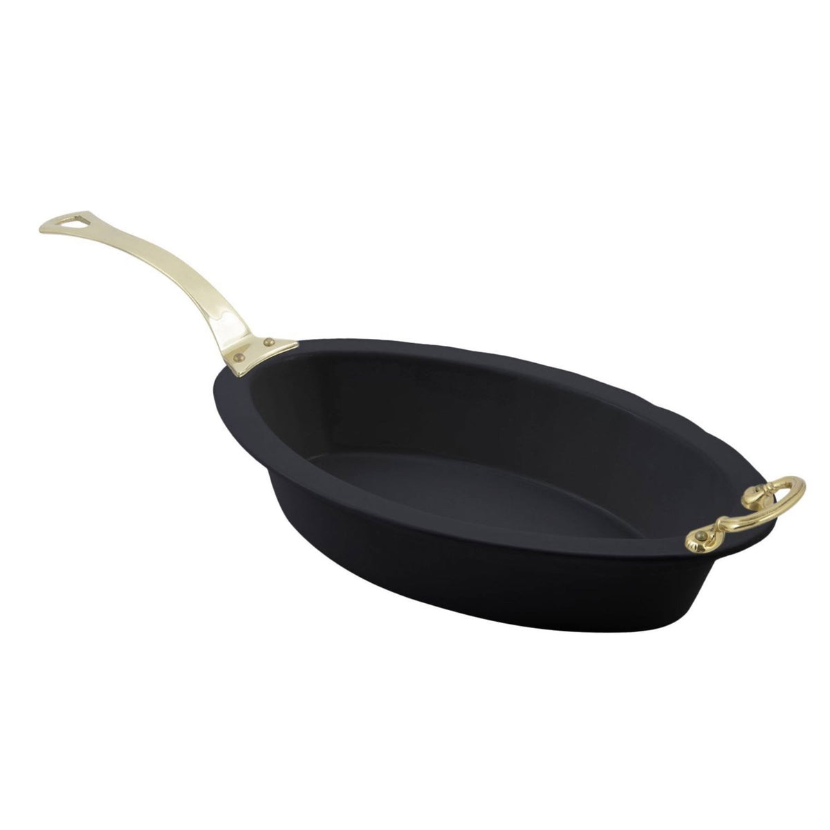 Oval Casserole with Long Brass Handle Sandstone Black L29172