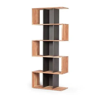 Geometric Acacia Wood Bookcase H140