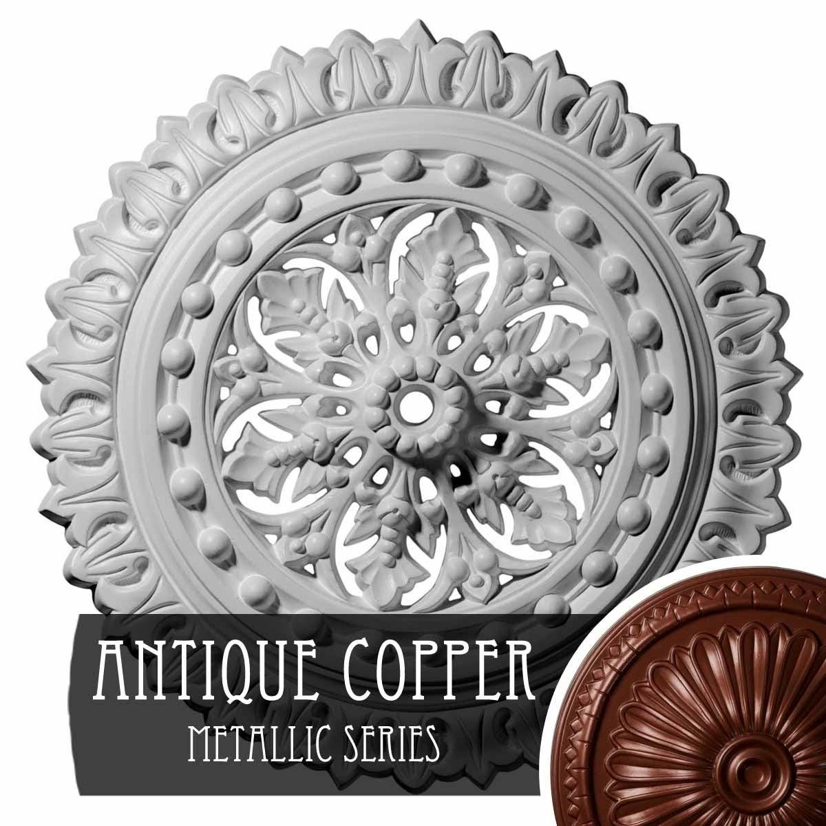 18 1/2x22OD x 7/8x22ID x 1 1/2x22P Hand-Painted Antique Copper Ceiling Medallion L70699