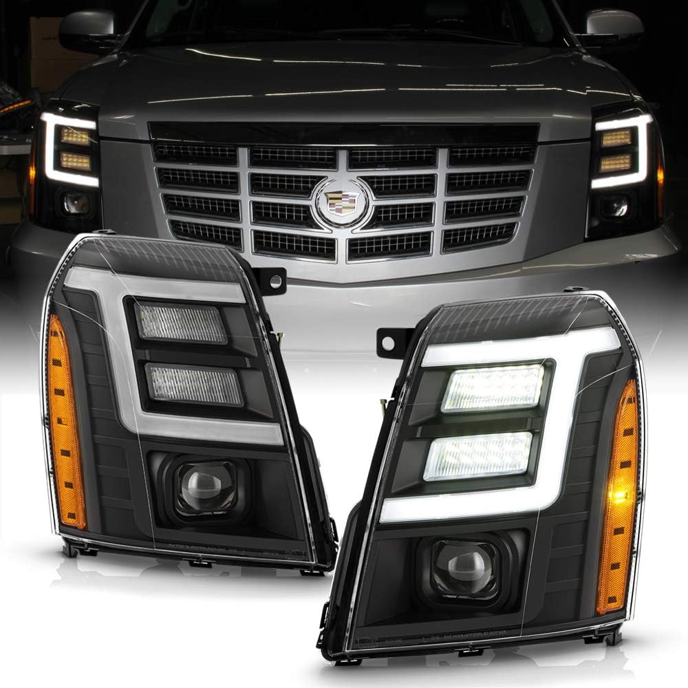Chrome LED Tube DRL Projector Headlights Pair Set V68332